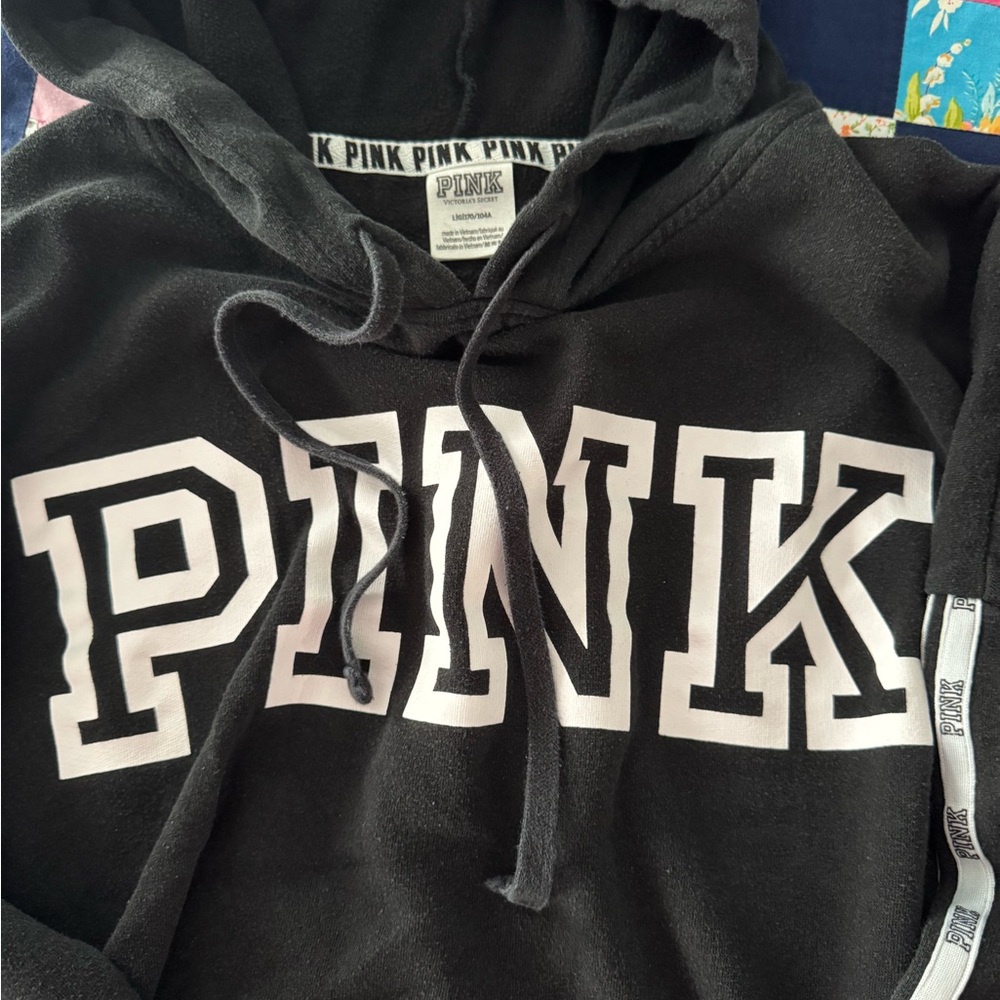 Victoria's Secret Black Hoodie with White PINK Trim